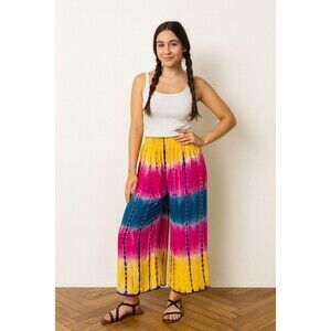 Wevez Tie Dye Wide Leg Pants Free Size OS Colorful Palazzo Hippie Boho Festival
